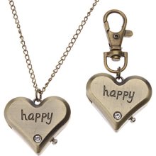 Unisex Happy Style Alloy Quartz Analog Keychain Necklace Watch (Bronze)