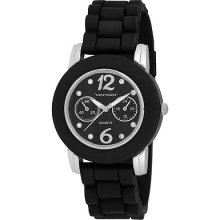 Vernier Women's Black Silicone Silver Highlights Watch