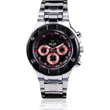 Weide Mens Fashion Black Chronograph Stainless Steel Swizz Quartz Watch W0039 - Silver - Other