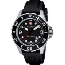 Wenger Men's AquaGraph 1000m Black Bezel Black Rubber Strap Watch