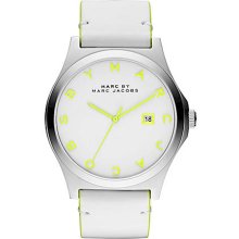 White Leather Strap Watch with Yellow