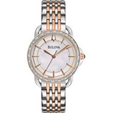 Women Bulova 98R144 Rose Two Tone Quartz Mother of Pearl Dial