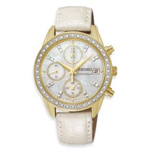 Women Seiko SNDX74 Chronograph Gold Tone Stainless Steel Case Mother