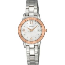 Women Seiko SXDE36 Stainless Steel Quartz Rose Gold Tone Bezel