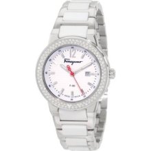 Women's F53SBQ9101 S981 F-80 White Ceramic Links Diamond Hour Markers