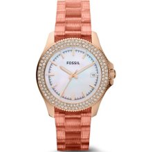 Women's Fossil Metallic Coral Retro Traveler Steel Watch AM4473 ...