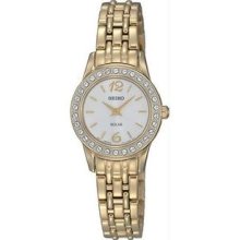 Women's Gold Tone Stainless Steel Solar Quartz White Dial Swarovski