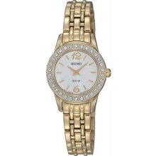 Women's Gold Tone Stainless Steel Solar Quartz White Dial Swarovski Cr