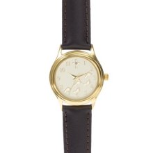 Women's Round Gold Footsteps Diamond & Cross Accent Watch - Brown