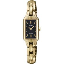 Women's Solar Gold Tone Stainless Steel Rectangle Case and Bracelet Bl