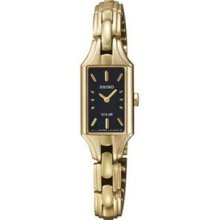 Women's Solar Gold Tone Stainless Steel Rectangle Case and Bracelet