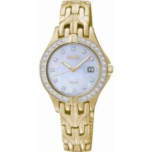 Women's Solar Gold Tone Stainless Steel Case and Bracelet Mother of Pe