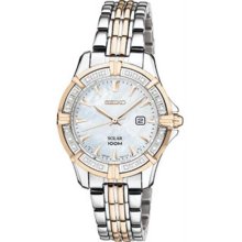 Women's Solar Two Tone Stainless Steel Case and Bracelet Mother of Pearl Dial Di