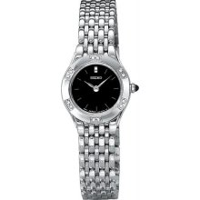 Women's Stainless Steel Dress Watch with Diamonds Black Dial