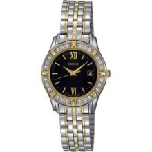 Women's Two Tone Stainless Steel Quartz Black Dial Roman Numerals