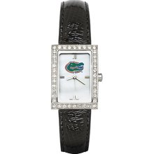 Womens University Of Florida Watch with Black Leather Strap and CZ Accents