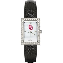 Womens University Of Oklahoma Watch with Black Leather Strap and CZ Accents