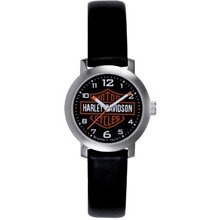 76L10 -- Bulova Women's Harley-Davidson Leather Strap Watch w/Black Dial