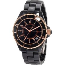 Akribos XXIV Women's Allura Rose-Tone 39mm Black Ceramic Date Wat ...