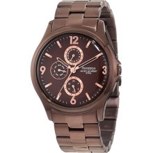 Armitron Men's Watch Steel Brown Rosegold Tone Japanese Quartz Round Time