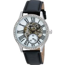 August Steiner Women's Crystal Skeleton Automatic Strap