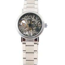 Automatic Mechanic Skeleton Wrist Watch (Silver)