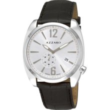 Azzaro Watches Men's Seventies Silver Small Second Dial Black Leather