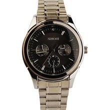 Black Bezel Stainless Steel Shape Round Quartz Watch For Men