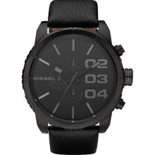 Black Stainless Steel Case Black Dial Leather Strap Chronograph