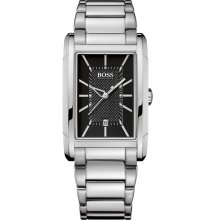 BOSS Black Large Rectangular Black Dial Watch Silver/ Black