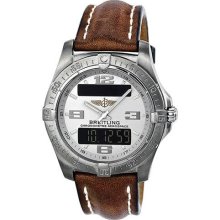 Breitling Aerospace Advantage Silver Dial Brown Leather Mens Watc ...