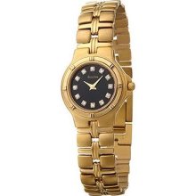 Bulova 97S72 Diamonds Black Dial Stainless Steel Gold Plated Women's