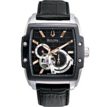 Bulova Black Men's Black Leather Strap