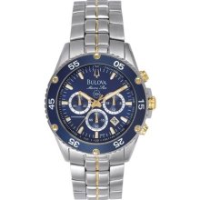 Bulova Marine Star Mens Stainless & Goldtone Watch - Blue Dial - 96H37