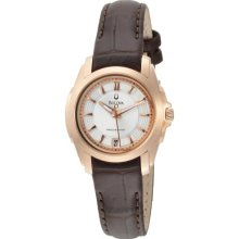 Bulova Precisionist Women's 'Longwood' Rose-goldtone Leather Watc ...