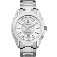 Bulova Silver Precisionist. Men's White Tone Stainless Steel Bracelet