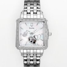 Bulova Stainless Steel Diamond Accent And Mother-Of-Pearl Automatic