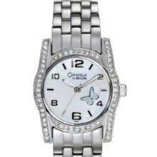 Caravelle By Bulova Mother Of Pearl Dial Ladies Watch W/Butterfly