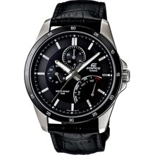 Casio Men's Edifice EF341L-1AV Black Leather Quartz Watch with Black Dial