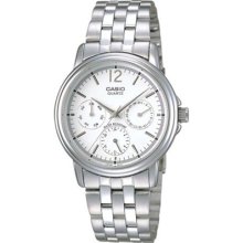 Casio Mtp1174a-7 Ladies Metal Fashion Multifunction Analog White 3subdial