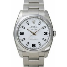 Certified Pre-Owned Rolex Air-King Watch, Domed Bezel, White Dial/Luminous Index 114200