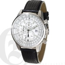 Charles Hubert Premium Mens White Dial Aviator Chronograph Watch with Date 3775-WB