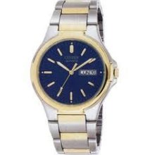 Citizen Bk3564-52l Men's All Two Tone Stainless Steel Watch - Striking Blue Dial