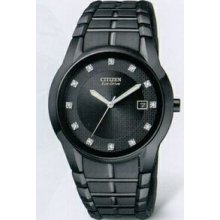 Citizen Eco Drive Men`s Black Dress Diamond Pairs Watch With 12 Diamonds