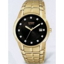 Citizen Eco Drive Men`s Gold Dress Diamond Pairs Watch With 12 Diamonds