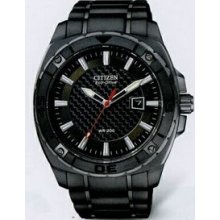 Citizen Eco Drive Men`s Black Wr200 Watch With Carbon Fiber Dial Inlay