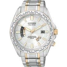 Citizen Mens Eco-Drive World Perpetual AT Two-Tone Silver CB0006-51A