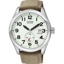 Citizen Men's Eco-Drive Tan Nylon Strap White Dial BV1080-18A