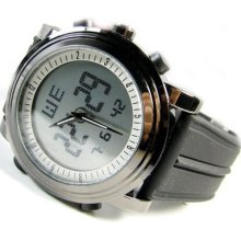 Cool Mens Double Display Generous Silicone Luminous Wrist Watch Black