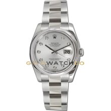 Datejust 116200 Steel Oyster Smooth Bezel Silver Diamond Dial